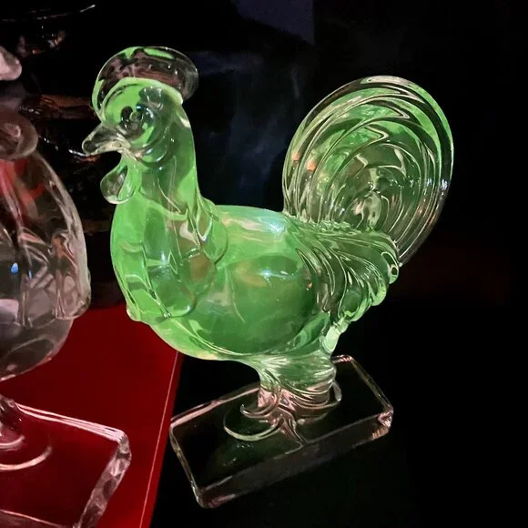 1950's Paden City GlassManganese Glass Rooster (2 Available) Bookend Sculpture